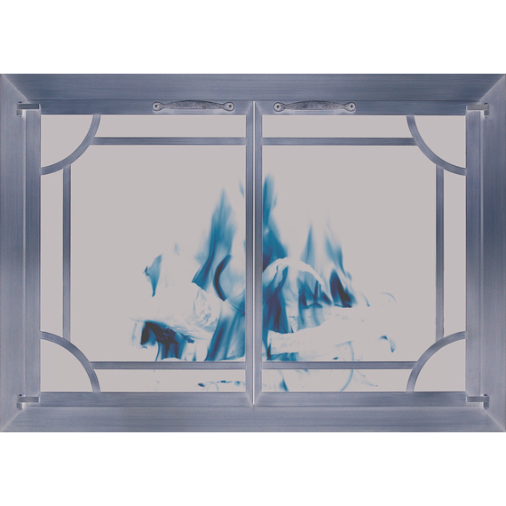 Plated Antique Brass Cascade Fireplace Door With Window Pane And Center Bar