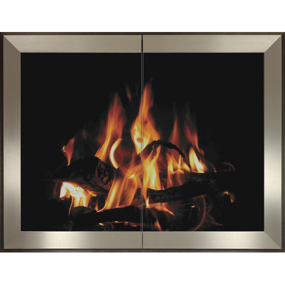 Pinnacle Hidden Frame Masonry Fireplace Door - Brite Nickel Doors - has 1/2" back frame shown