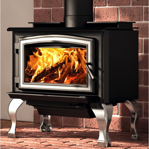 1700 Wood Stove with Brushed Nickel Highlights
