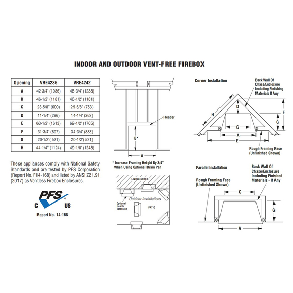 Superior VRE4242 Framing Dimensions