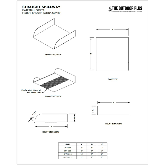 The Outdoor Plus Straight Spillway Specifications