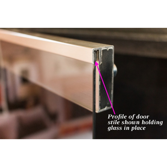 Close up of Biscayne door stile profile shown holding glass in place