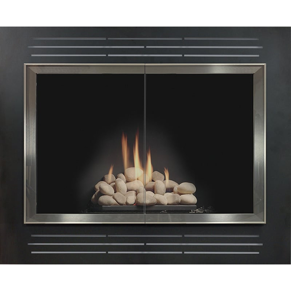 Biscayne Fireplace Refacing In Matte Black With Brite Nickel Doors And Clear Glass