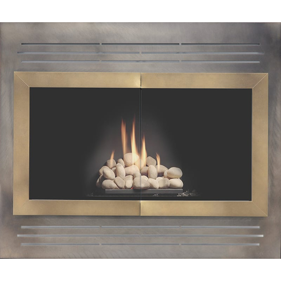 Pinnacle Fireplace Refacing In Antique Black With Vintage Brass Doors