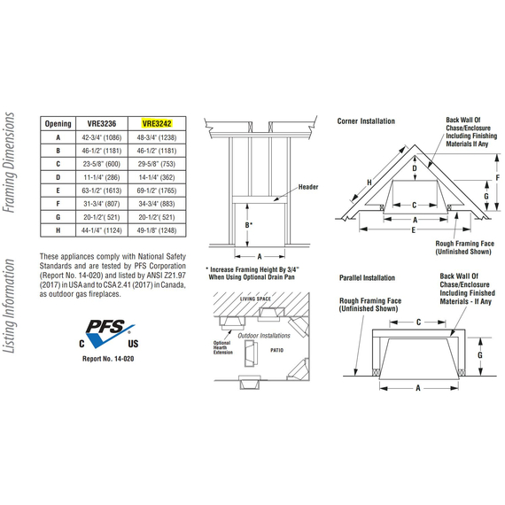 Superior VRE3242 Framing Dimensions
