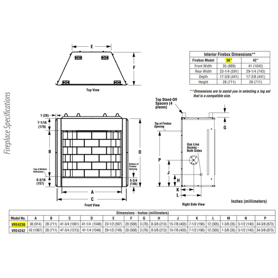 Superior VRE4236 Overall Fireplace Specifications