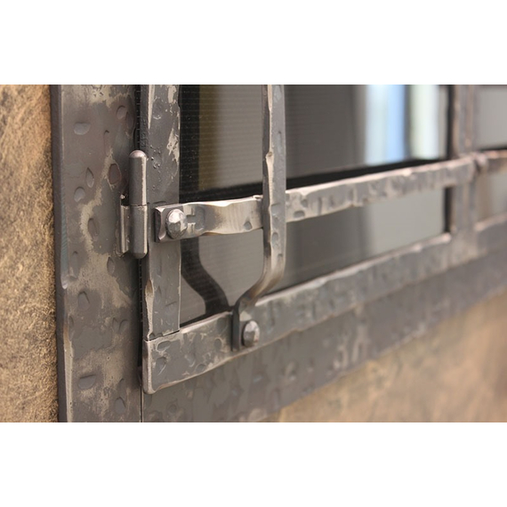 Frame detail for the Allegheny Prefab Fireplace Door with window pane design