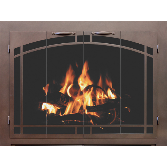 Cascade Zero Clearance Fireplace Door With Arch Door And Window Pane Design - Oil Rubbed Bronze Finish