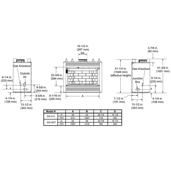 Heat-N-Glo EM485T Specs