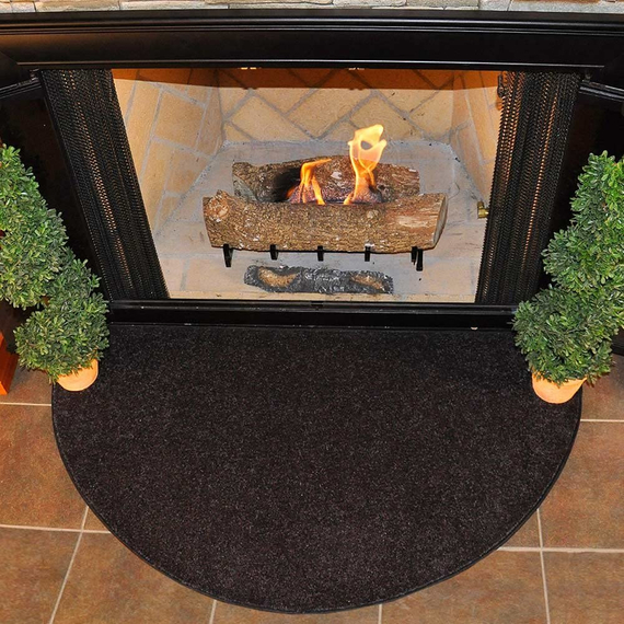 Goods of the Woods 48” x 27” Flame Black Half-Round Hearth Rug In Use