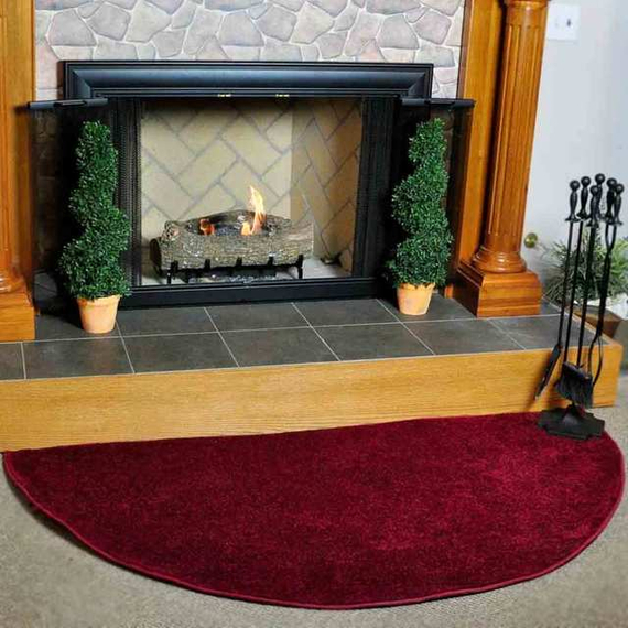 Goods of the Woods 72” x 36” Canyon Crimson Half-Round Hearth Rug In Use