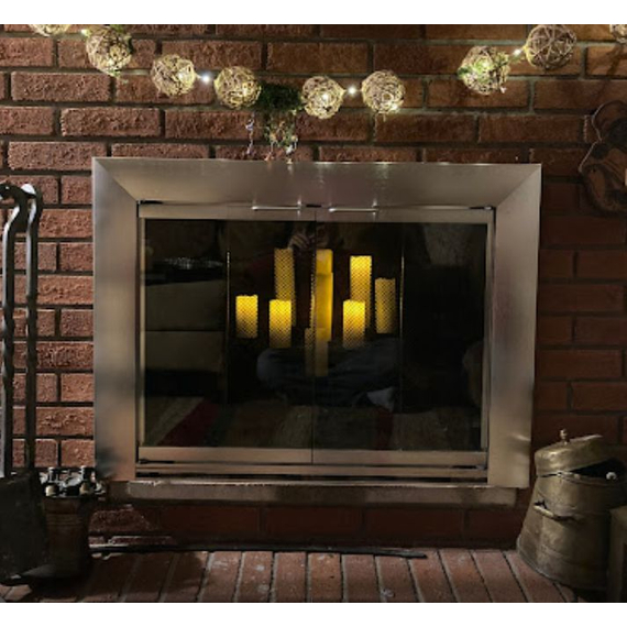 Brushed Satin Nickel Athena Fixed Size Masonry Fireplace Door
