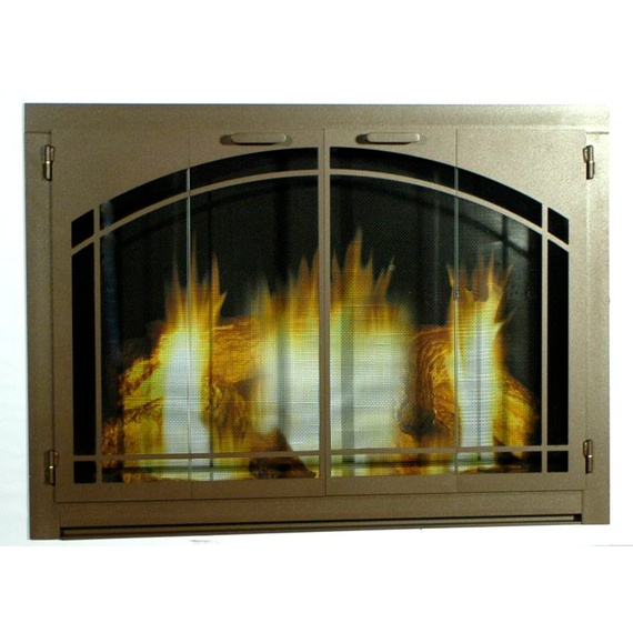 Arched Window Pane Design On Carolina Fireplace Door In A Vintage Brass Finish