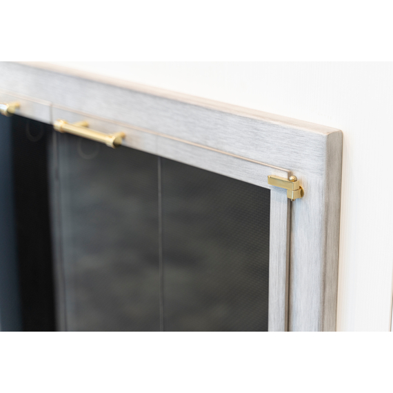 Traditional Brushed White Masonry Fireplace Door With Satin Brass Handles & Hinges