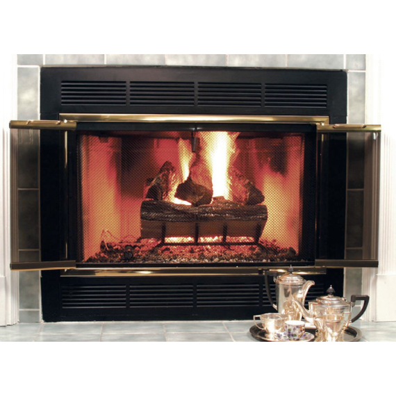 Polished Brass Sunrise Zero Clearance Fireplace Door With Open Doors