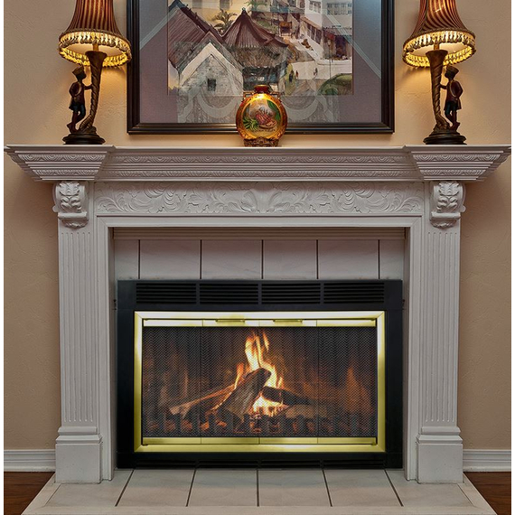 Polished Brass Sunrise Zero Clearance Fireplace Door Installed