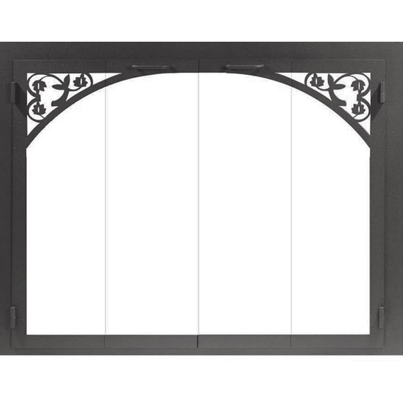 Fireplace Door With Tuscany Style Corner Detail - Matte Black Finish