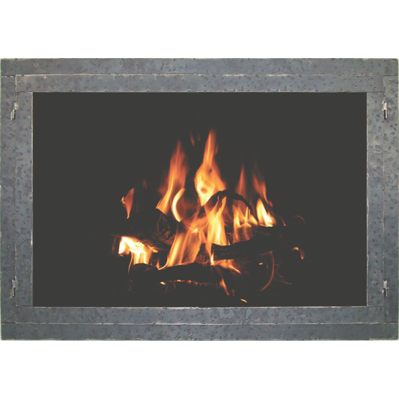 Allegheny Aged Steel Fixed Pane Masonry Fireplace Door For One Side Of See-Thru Fireplace
