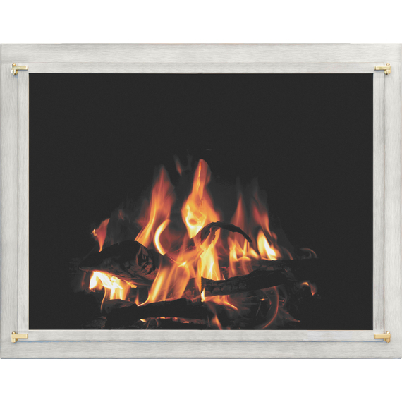 Traditional Brushed White Fixed Pane Masonry Fireplace Door For One Side Of See-Thru Fireplace
