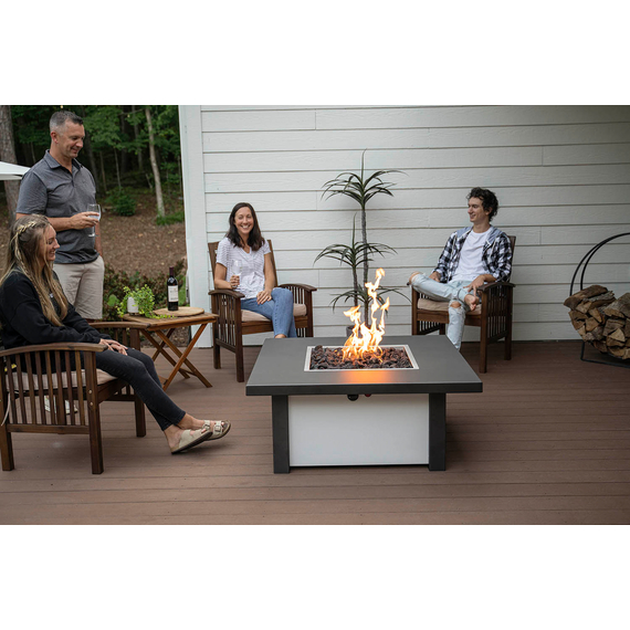 Villena 36 Inch Square Outdoor Gas Fire Table In Charcoal And White Finish Installed