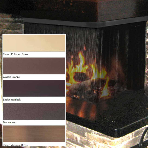 1/4 Inch Black Painted Mesh Curtain Corner Fireplace Screen With Top Valance