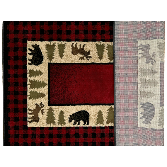 Vista Bear Moose Plaid Olefin Hearth Rugs with Back Surface View