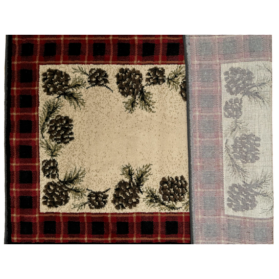 Vista Cones Red Plaid Olefin Hearth Rugs with Back Surface View