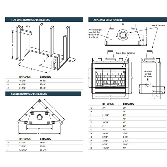 BRT4000 Series B Vent Fireplace Specs