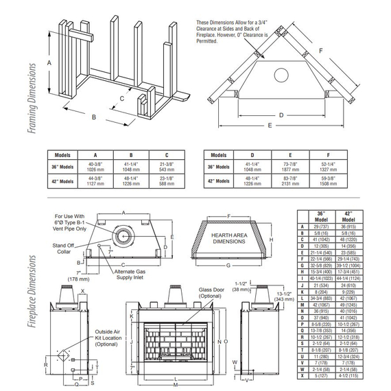 BRT4500 Series B Vent Fireplace Specs