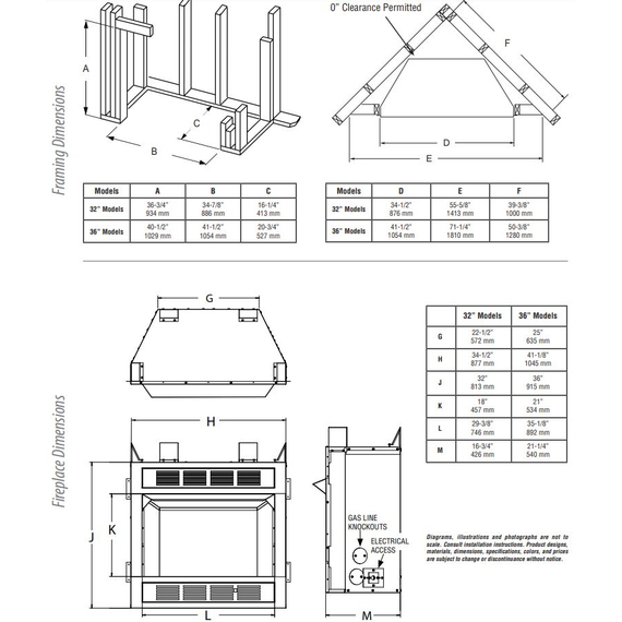 VRT4000 Ventless Gas Fireplace Dimensions