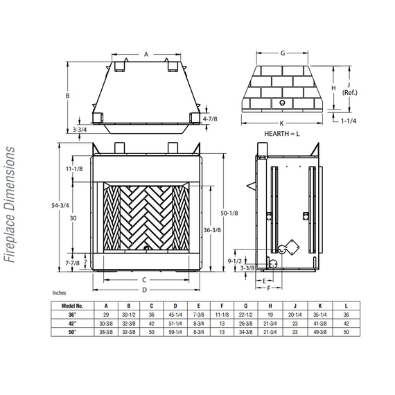 VRT4550 Vent Free Gas Fireplace Dimensions