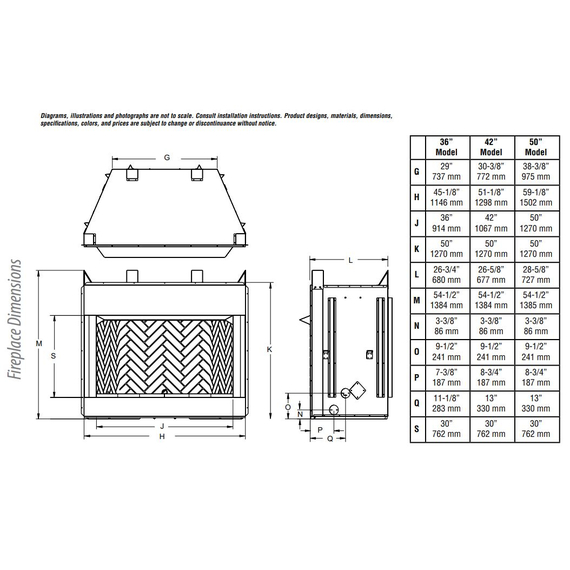 VRT6000 Vent Free Fireplace Dimensions