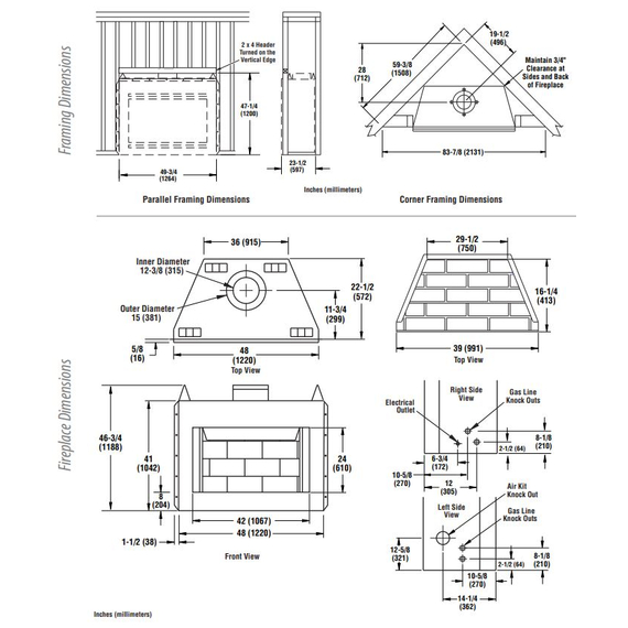 WCT3042 Wood Fireplace Dimensions