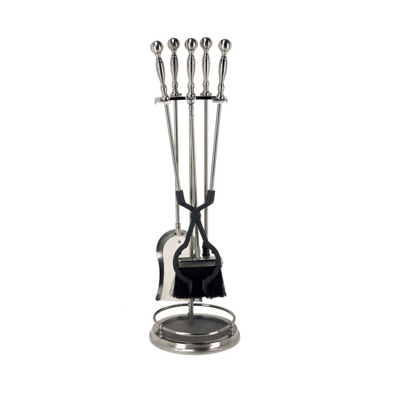 Tool Set with Rail includes 5 pieces, made of steel, pewter finish, 31" high