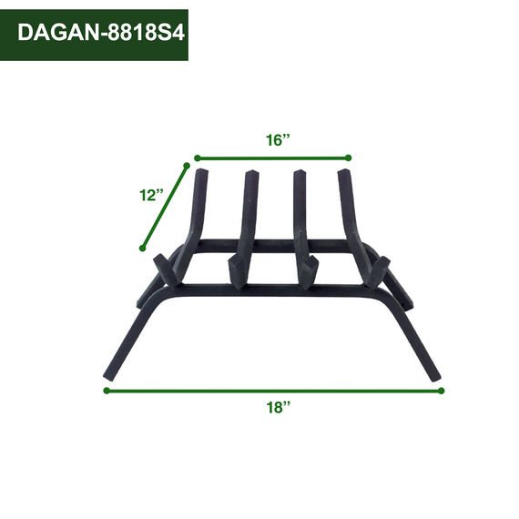 Black Steel Fireplace 4-Bar Grate 18" Width x 12" Deep Dimensions