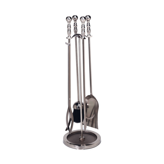 Tool Set includes 5 pieces, pewter finish, made of steel, 30" high