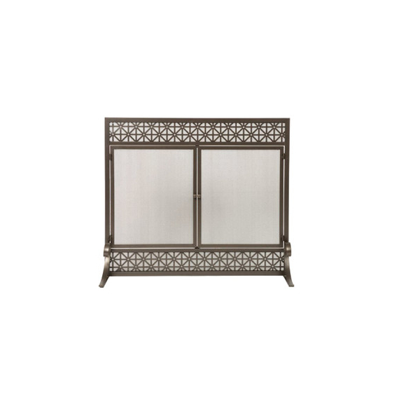 Bronze Screen with 2 front doors open for easy access to the fireplace