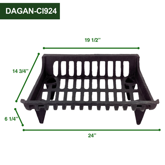 Black Cast Iron Grate with Ends 24" Width x 14 3/4" Deep x 6 1/4" High Dimensions