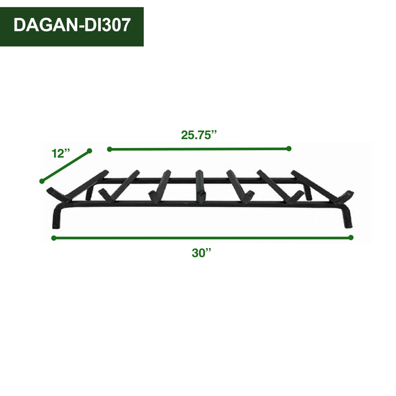 Black Steel Fireplace Grate 29 3/4" Width x 12" Deep Dimensions