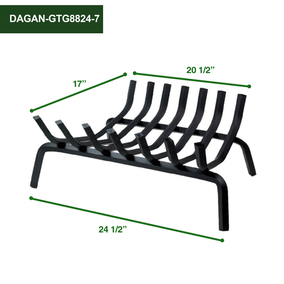 7 Bar Black Steel Grate 24 1/2" Width x 17" Deep Dimensions