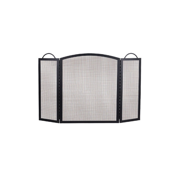 3 fold center arched black wrought iron panel screen, 39" high and 52" wide