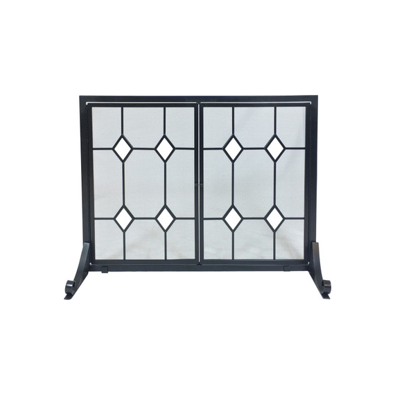 Panel screen black wrought iron with glass diamonds includes 2 front doors open