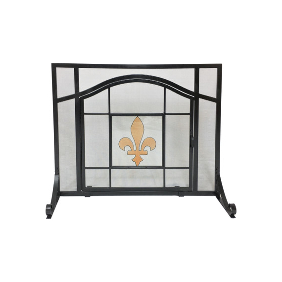 Panel screen with door black wrought iron with glass fleur de lis design