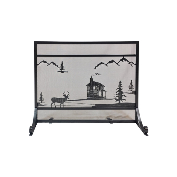 30 1/2" high x 39" long x 13 1/2" deep, panel screen black wrought iron cabin design