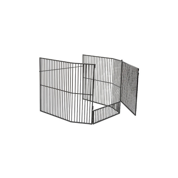 Stove guard screen, black iron with door open, 45"W x 45"D x 31"H