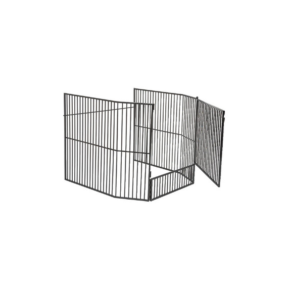 Stove guard screen, black iron, 1 door open, 35" wide x 36" deep x 31" high