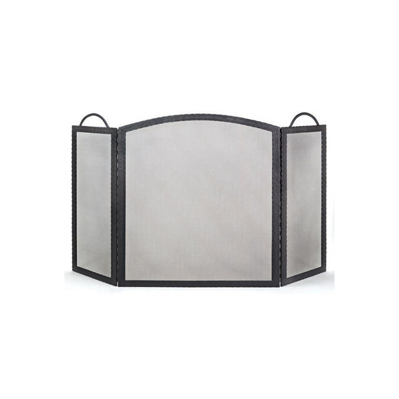 52" wide x 32 1/2" high, 3-Fold arched black wrought iron embossed screen