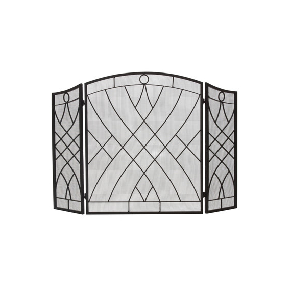 3 Fold Arched Black Wrought Iron Screen with weave design,  51 1/2" wide x 34" high