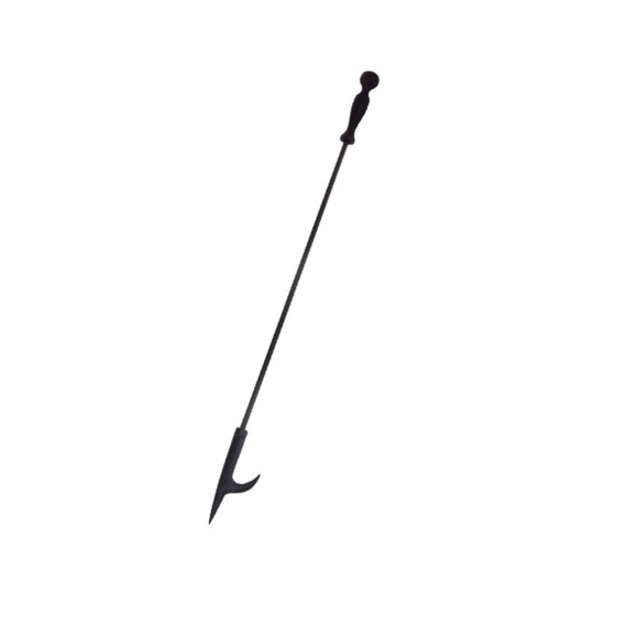 A poker has a ball handle at top and a poker tip at bottom. The length of the poker is 27".
