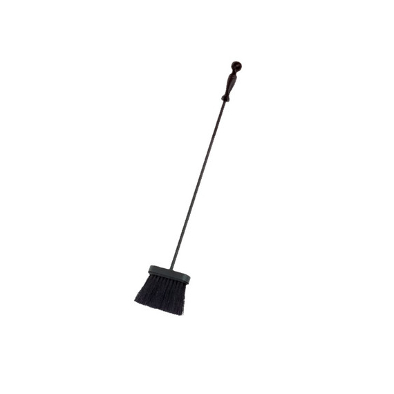 Black brush with a ball at the top of handle. Measures 27" long.